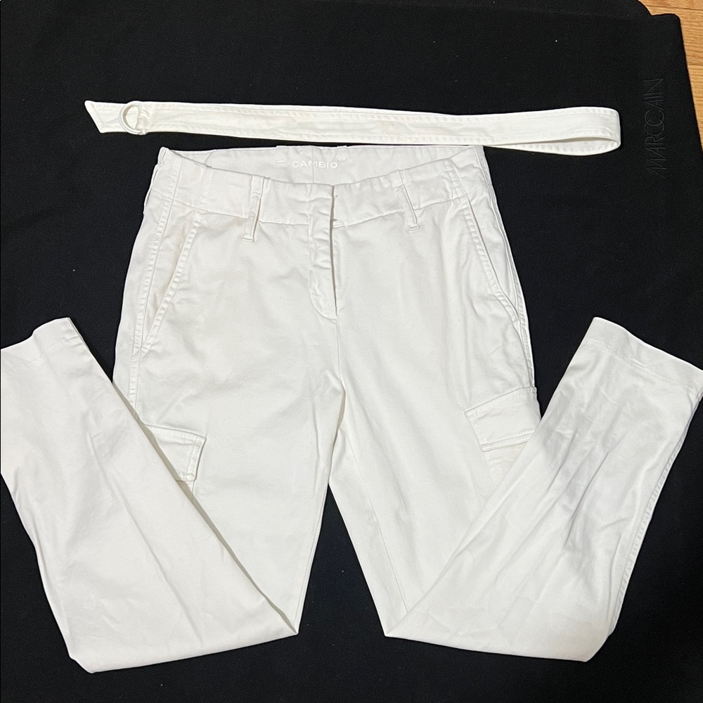 White  women Cargo Pants with Belt